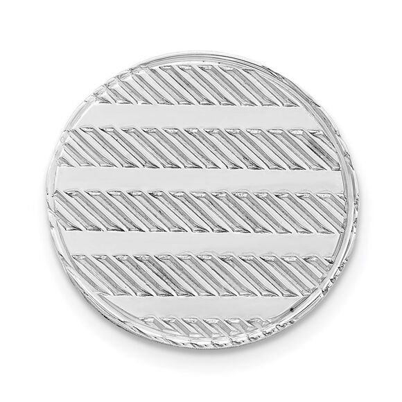 Rhodium Plated Sterling Silver Striped Round Lapel or Tie Pin, 13mm